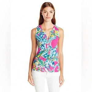 Lilly Pulitzer Essie Cotton Gold Button Tank Top